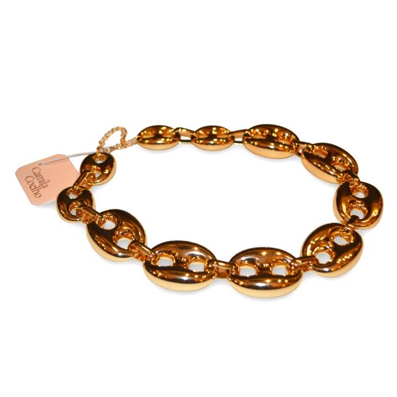 Camila Coelho Gold Chunky Link Statement Necklace – Polished Metal Chain - Picture 2 of 2